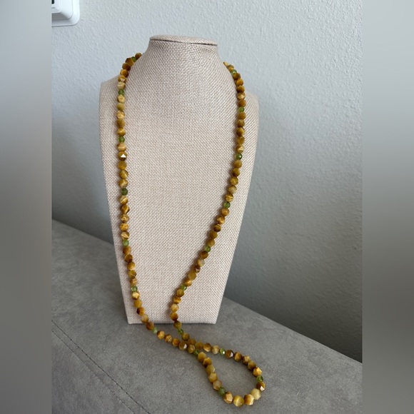 Tiger eye with peridot accents long single strand necklace by Jay King - Picture 3 of 14